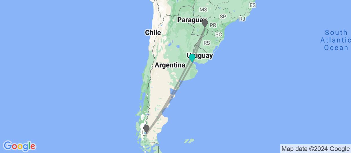 Map of From the Iguazu Falls to Patagonia